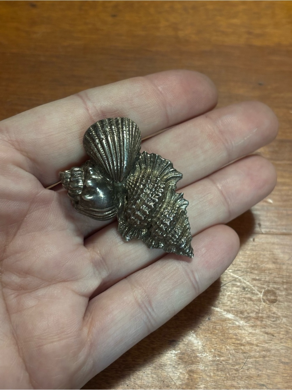 Vintage sea shell pendant handmade solid sterling silver